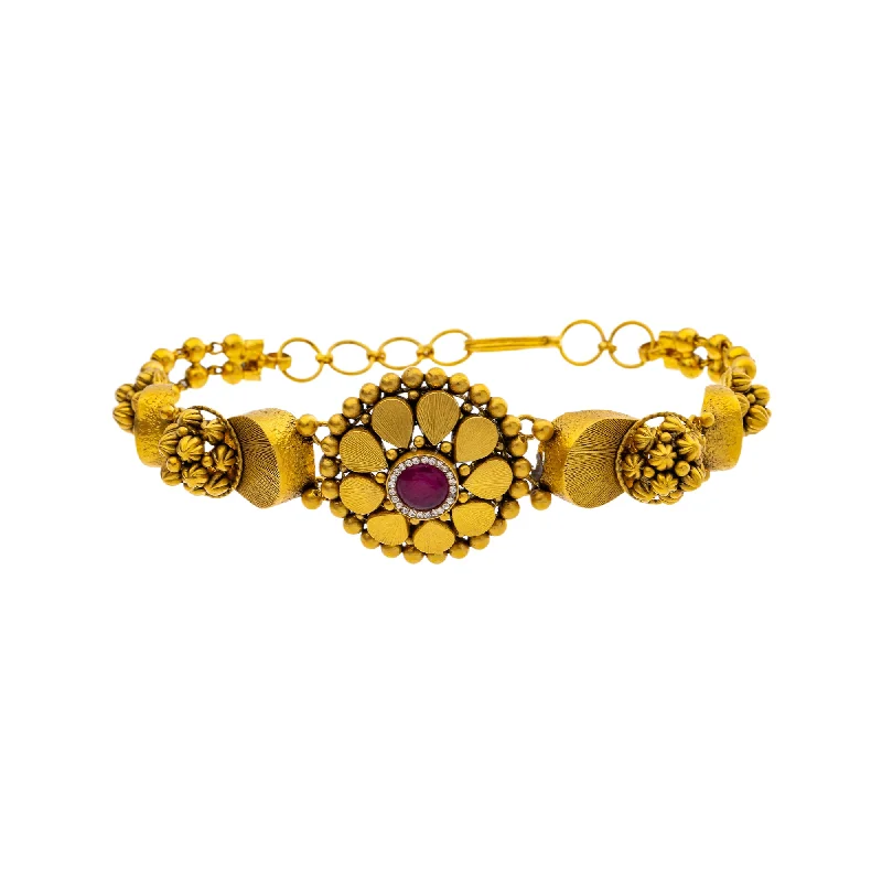 Women's seasonal bangles-22K Yellow Gold 7.5 inch Bracelet w/ Ruby, & CZ (20.2gm)