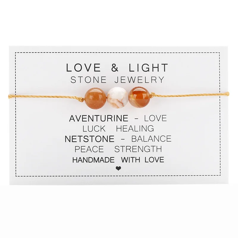 Modern women's bangles-Adjustable 'Love and Light' Natural Stone Wish / Friendship Bracelet