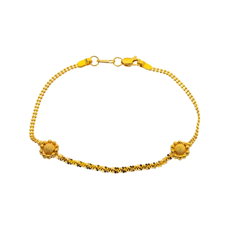 Women's graduation bangles-22K Yellow Gold 6.5 inch Beaded Bracelet (3.9gm)