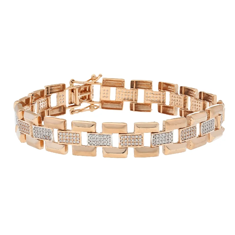 Women's statement bangles-18K Rose Gold & CZ Link Bracelet (22.8gm)