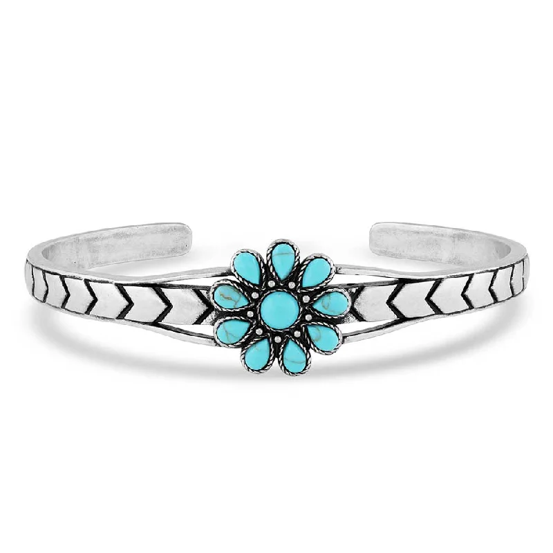 Women's handmade artisan bangles-Montana Silversmiths Blue Sunflower Turquoise Cuff Bracelet