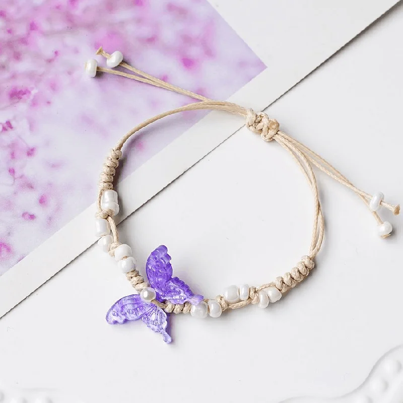 Women's fingerprint bangles-Children's Adjustable 'Pretty Purple Butterfly' Wish Bracelet / Friendship Bracelet