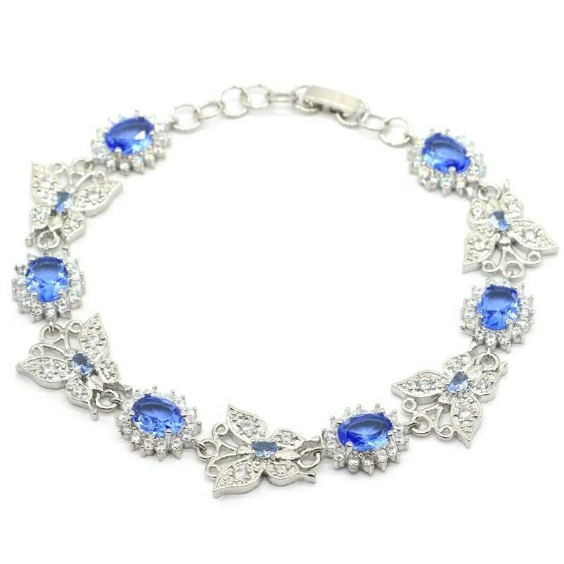 Handmade women's bangles-18k White Gold Plated Created Tanzanite Butterfly Shape Tennis Bracelet