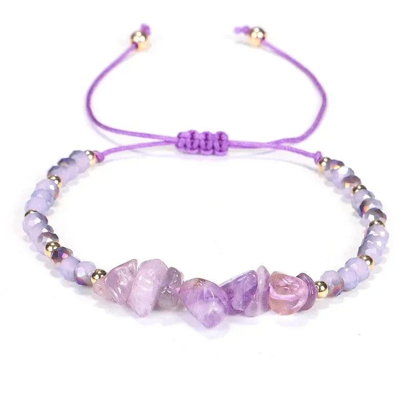 Women's DNA bangles-Adjustable Amethyst Natural Stone Wish Bracelet / Friendship Bracelet