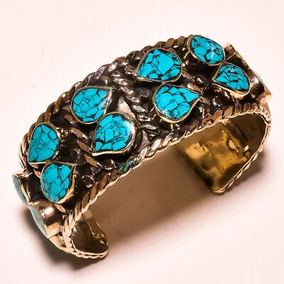 Women's silver bangles-Natural Turquoise Nepali Cuff Bracelet