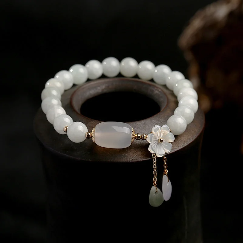 Women's ethical bangles-Natural Jade Agate Shell Water Drop Flower Bead Bracelet