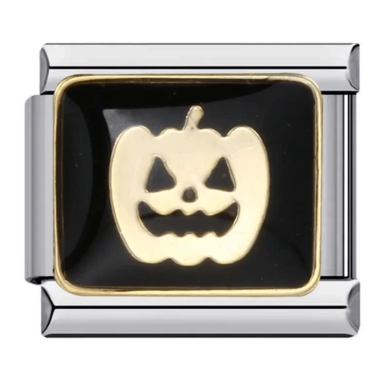 Women's cuff bracelets-Stainless Steel 9mm Shiny Link with Halloween Pumpkin for Italian Charm Bracelet