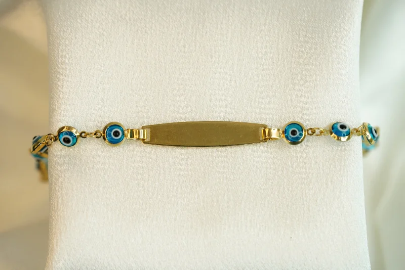 Women's wedding bangles-14k Blue Eye ID Bracelet