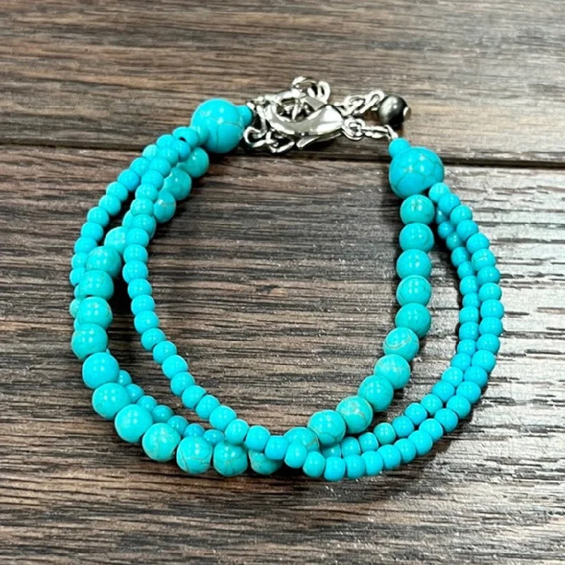 Women's sizeable bangles-Three strand Turquoise Adjustable Bracelet