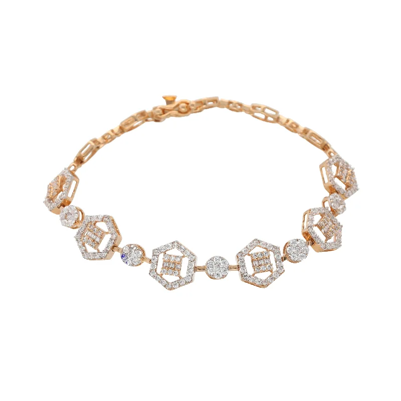 Women's beaded bracelets-18K Rose Gold & CZ Bracelet (10.3gm)