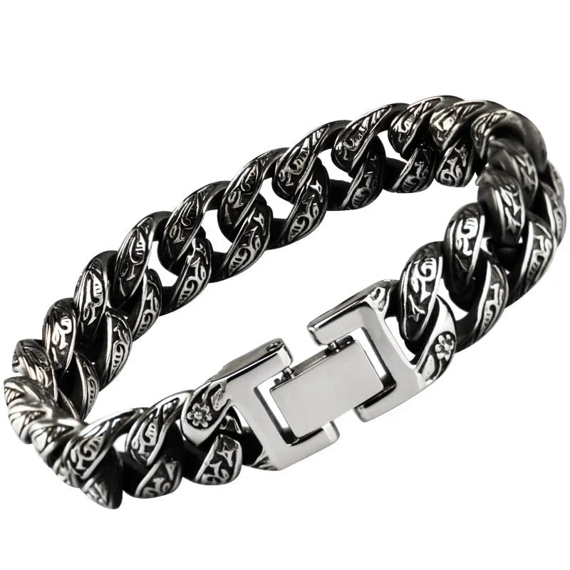 Women's adjustable bangles-Big Stainless Steel Gothic Textured Cuban Link Bracelet