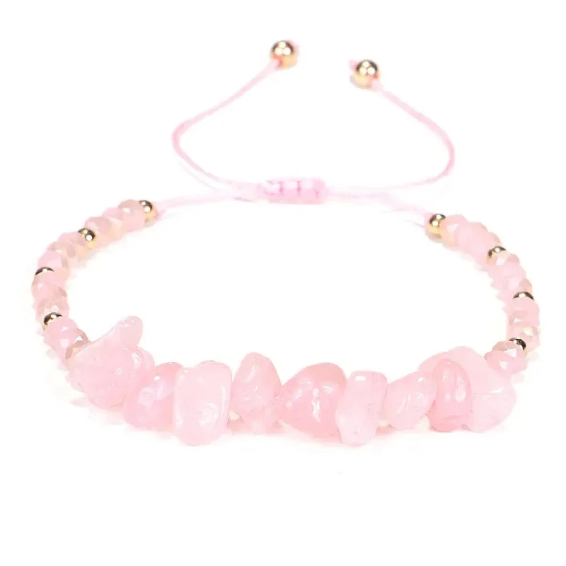 Luxury women's bangles-Adjustable 'Pink Crystal' Natural Stone Wish Bracelet / Friendship Bracelet