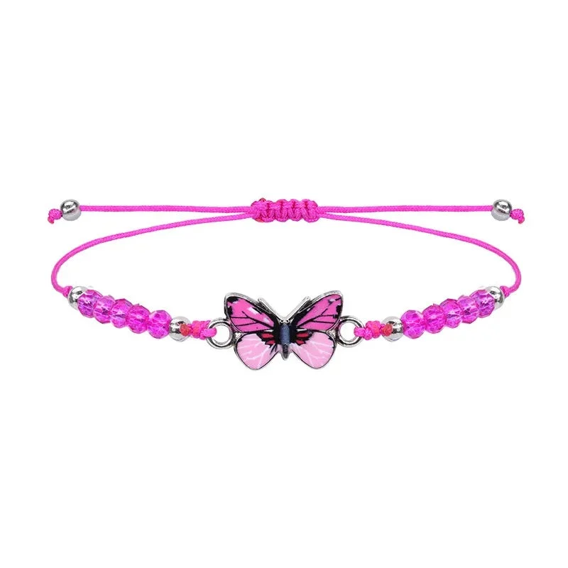 Women's personalized bangles-Children's Adjustable Pink Butterfly Wish Bracelet / Friendship Bracelet