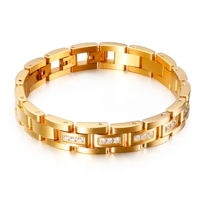 Women's eco-friendly bangles-Stainless-Steel Gold Ion-Plated CZ Luxury Bracelet