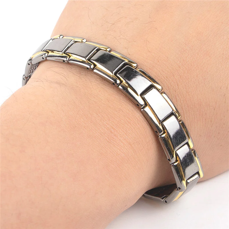 Women's chain bracelets-Black Gold IP Stainless-Steel Link Magnetic Bracelet