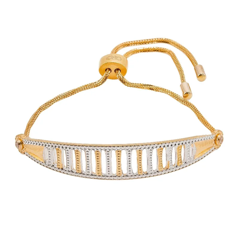 Women's tennis bracelets-22K Multi Tone Gold Bracelet W/ Open Column Design & Drawstring Closure