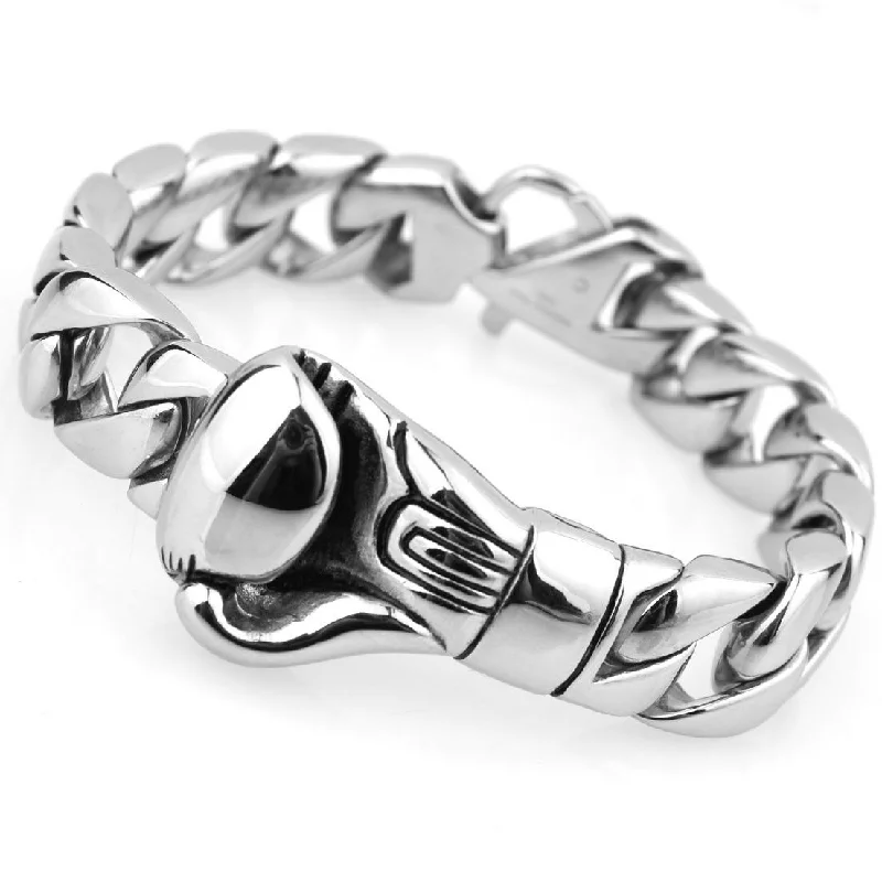 Women's geometric bangles-Stainless Steel Boxing Glove Curb Chain Bracelet