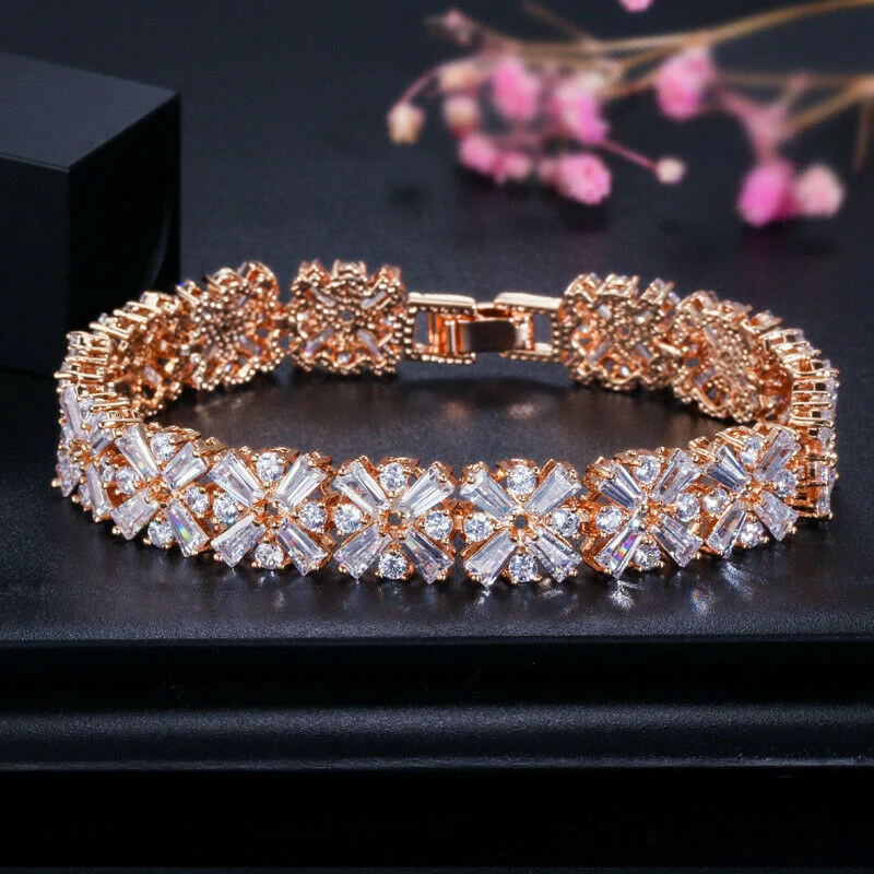 Women's elegant bangles-18K Rose Gold Created White Sapphire Wedding Tennis Bracelet