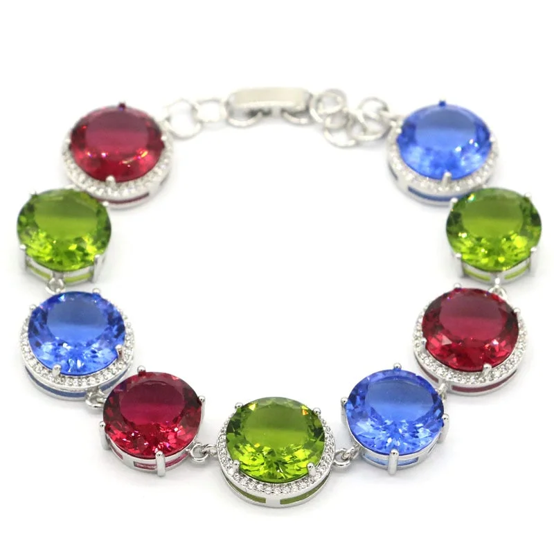 Women's photo bangles-Multi Color Created Tourmaline Peridot Violet Tanzanite Tennis Bracelet