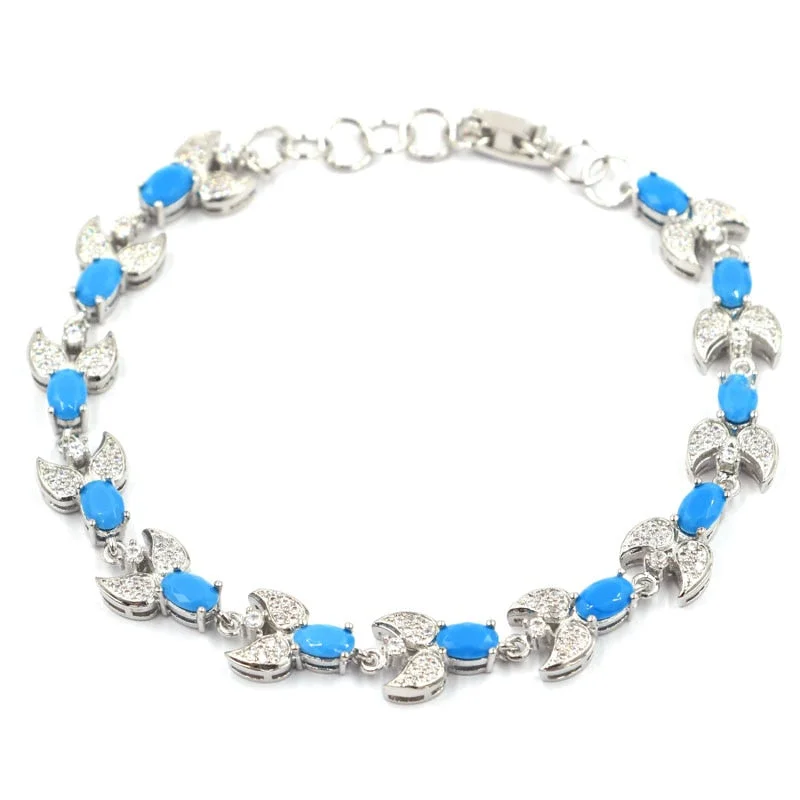 Women's pet memorial bangles-Sterling Silver Sleeping Beauty Turquoise Micro-Pave Tennis Bracelet