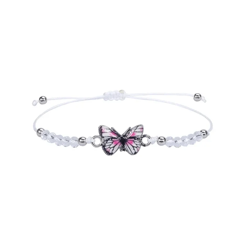 Women's leather bangles-Children's Adjustable White Butterfly Wish Bracelet / Friendship Bracelet