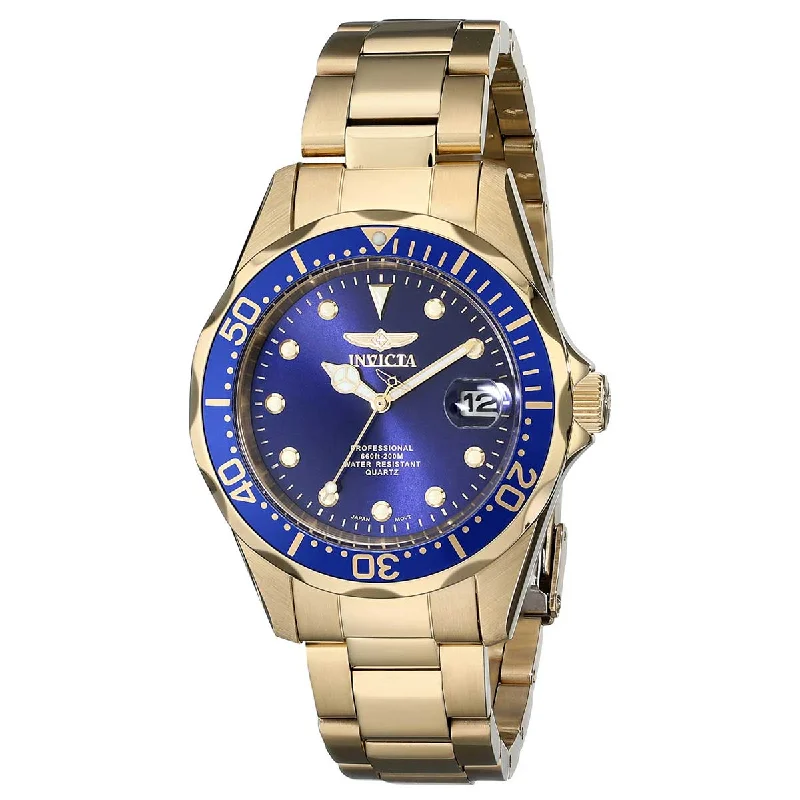 Women's DNA bangles-Invicta 17052 Men's Yellow Steel Bracelet Quartz Pro Diver Blue Dial Date Watch