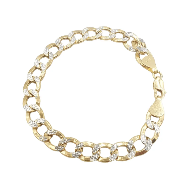 Women's fashion bangles-10K Gold- Hollow Cuban Link Diamond Cut (Pave) Bracelet