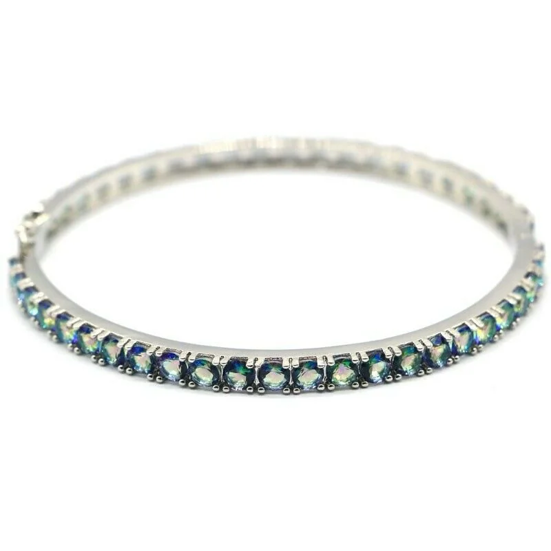 Women's crystal bangles-18k White Gold Plated Mystic Topaz Hinged Bangle Bracelet