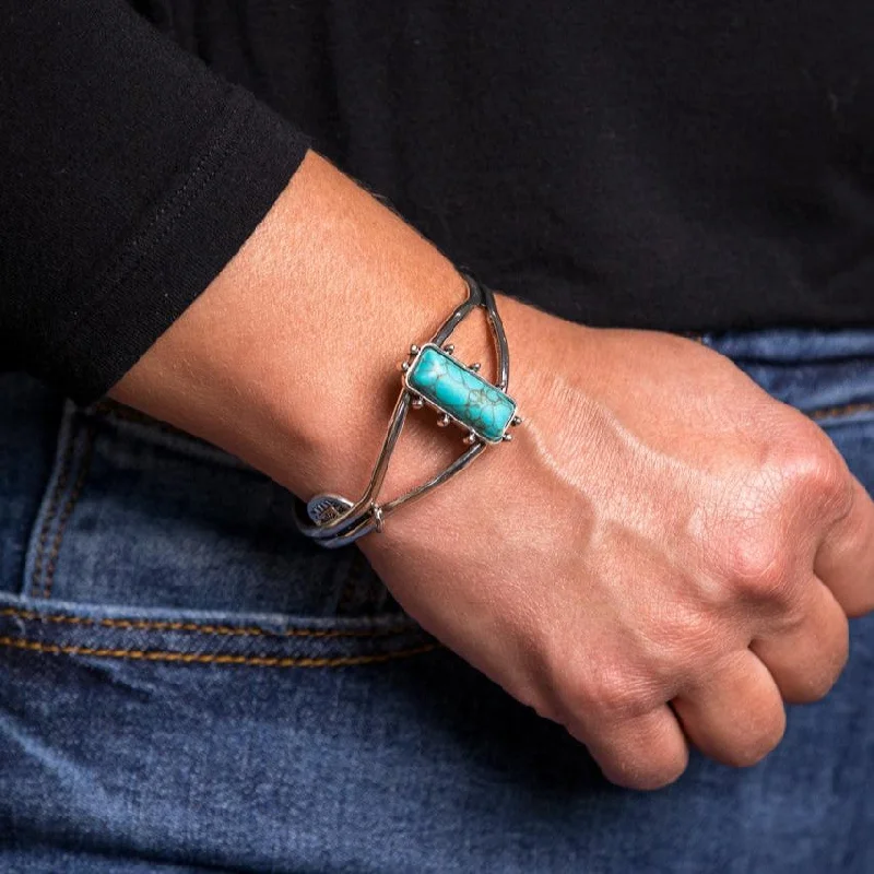 Women's vintage-inspired bangles-West & Co. Burnished Silver Turquoise Stone Cuff Bracelet