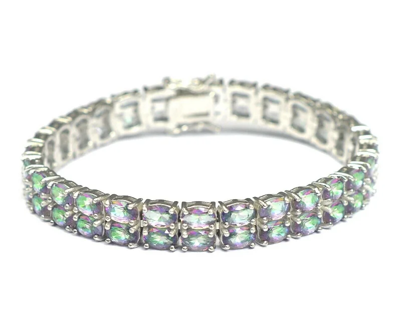 Women's chain bracelets-Double Row Rainbow Topaz Tennis Bracelet 7.5"