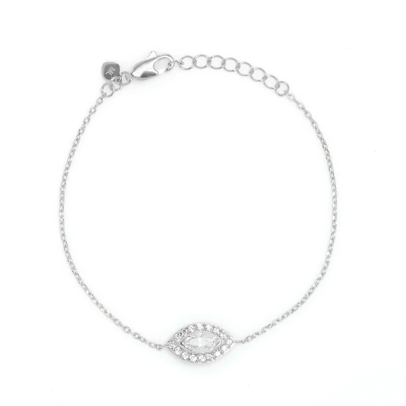 Women's pet memorial bangles-Evil Eye Bracelet in Rhodium Crystal