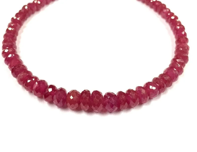 Women's Valentine's Day bangles-5mm Faceted Rondelle Brazilian Red Ruby Bead Bracelet