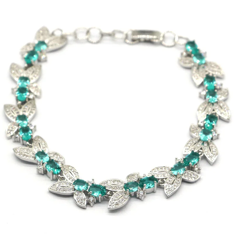 Women's healing crystal bangles-Sterling Silver Created Aquamarine CZ Tennis Bracelet