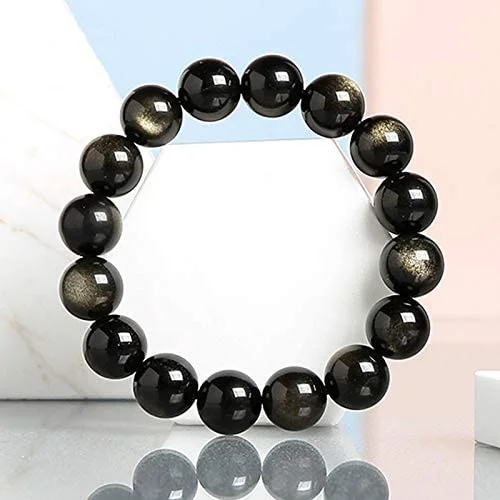 Women's luxury gift bangles-Natural Golden Obsidian Bead Bracelet