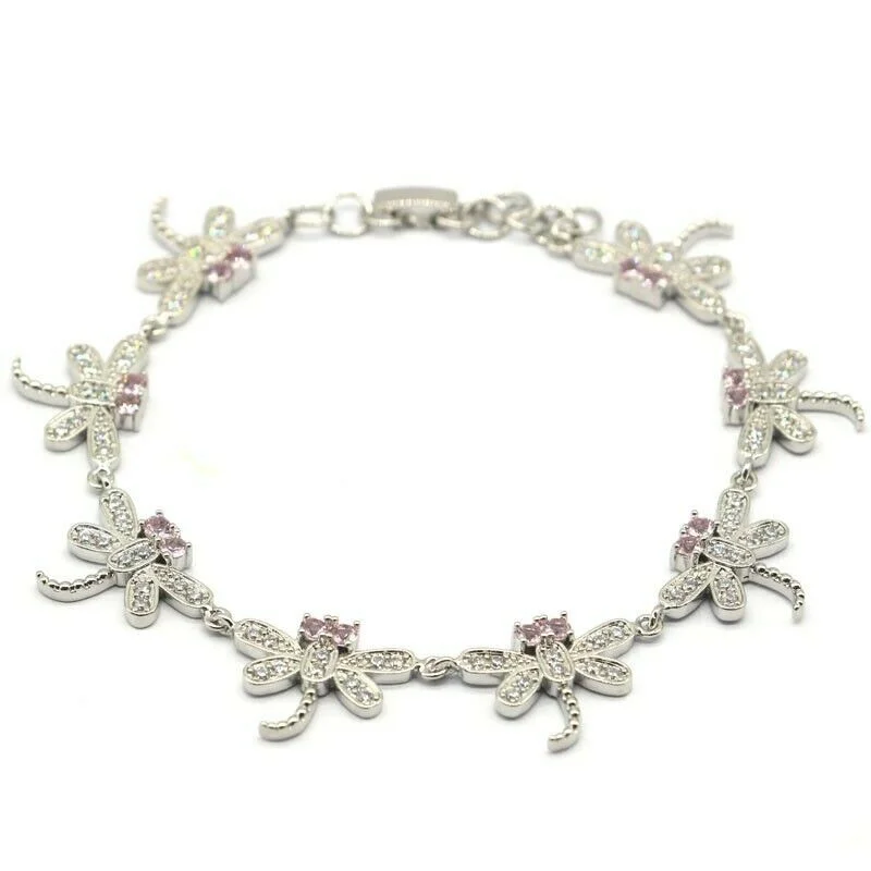 Women's leather bangles-Pink Kunzite Micro-Pave Dragonfly Tennis Bracelet