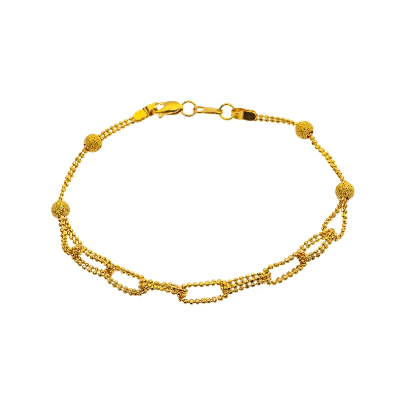 Women's casual bangles-22K Yellow Gold 7 inch Beaded Bracelet (4.7gm)