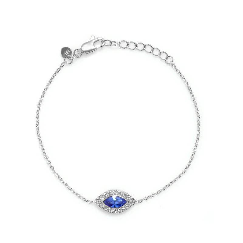 Women's bridal bangles-Evil Eye Bracelet in Rhodium with Sapphire