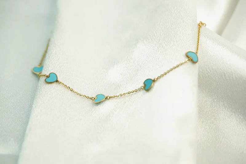 Women's exclusive bangles-14k Aqua Hearts Bracelet