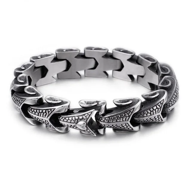 Women's chain bracelets-Black Gunmetal Stainless Steel Dragon Scales Bracelet