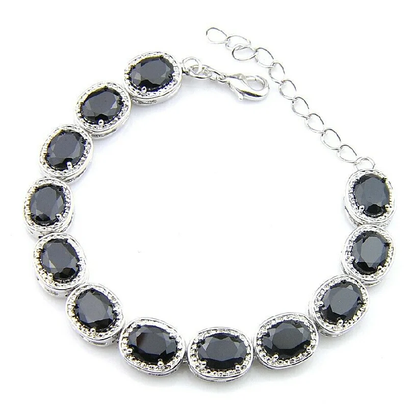 Women's ethical bangles-Created Black Sapphire CZ Tennis Bracelet