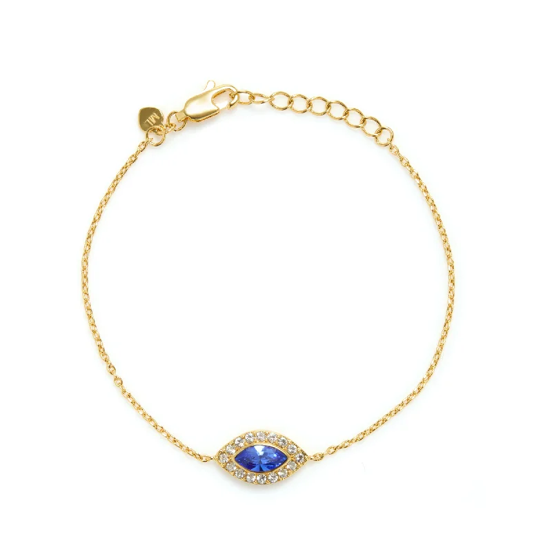 Women's photo bangles-Evil Eye Bracelet in Gold with Sapphire