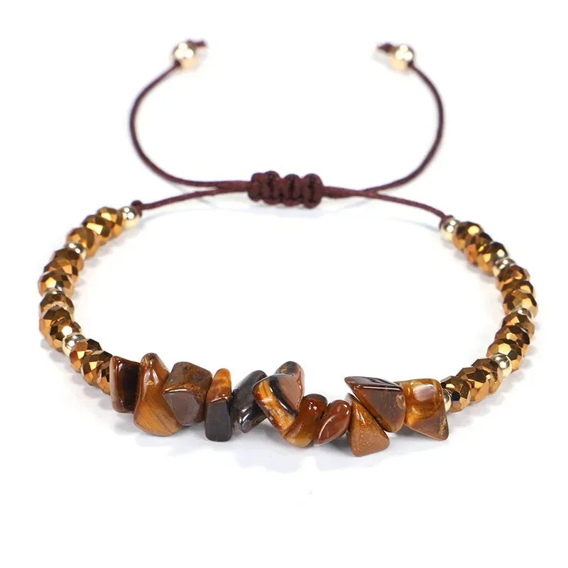 Modern women's bangles-Adjustable 'Tiger's Eye' Natural Stone Wish Bracelet / Friendship Bracelet