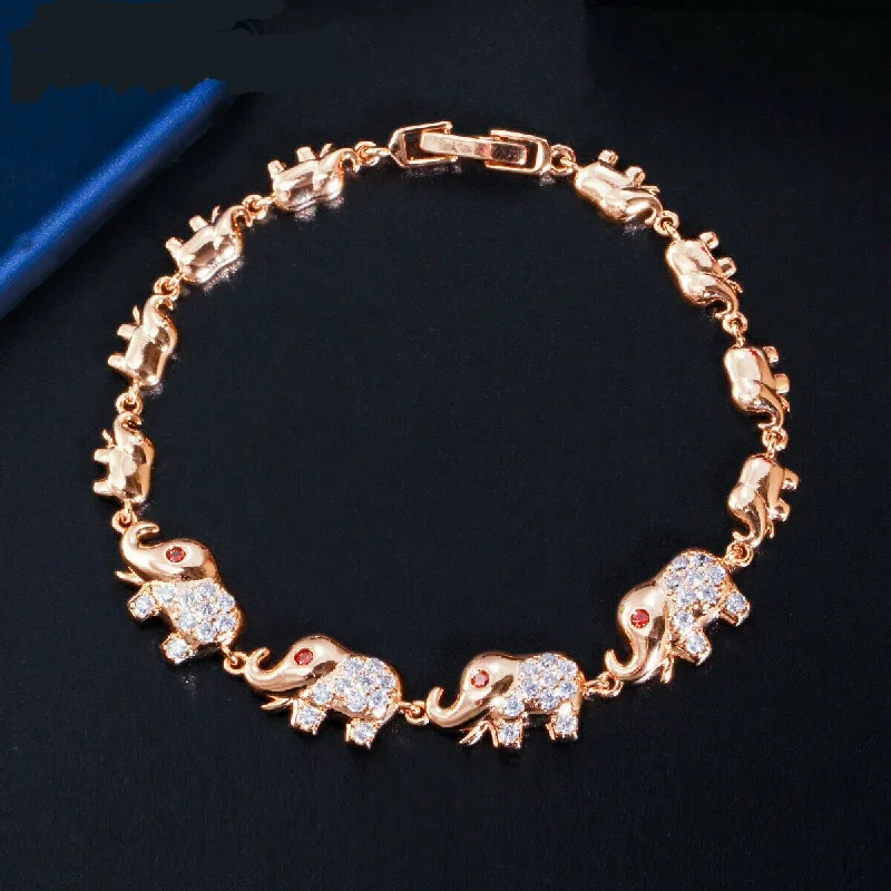 Women's exclusive bangles-Rose Gold CZ Linked Elephant Petite Bracelet