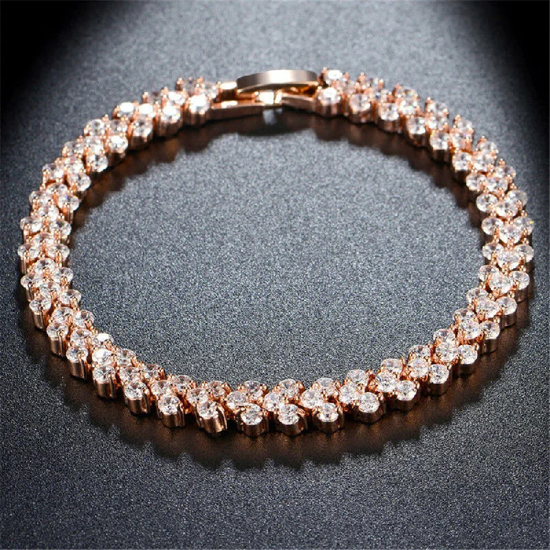 Women's mother-daughter bangles-Petite Size 14K Rose Gold Plated Cubic Zirconia Tennis Bracelet 6.38