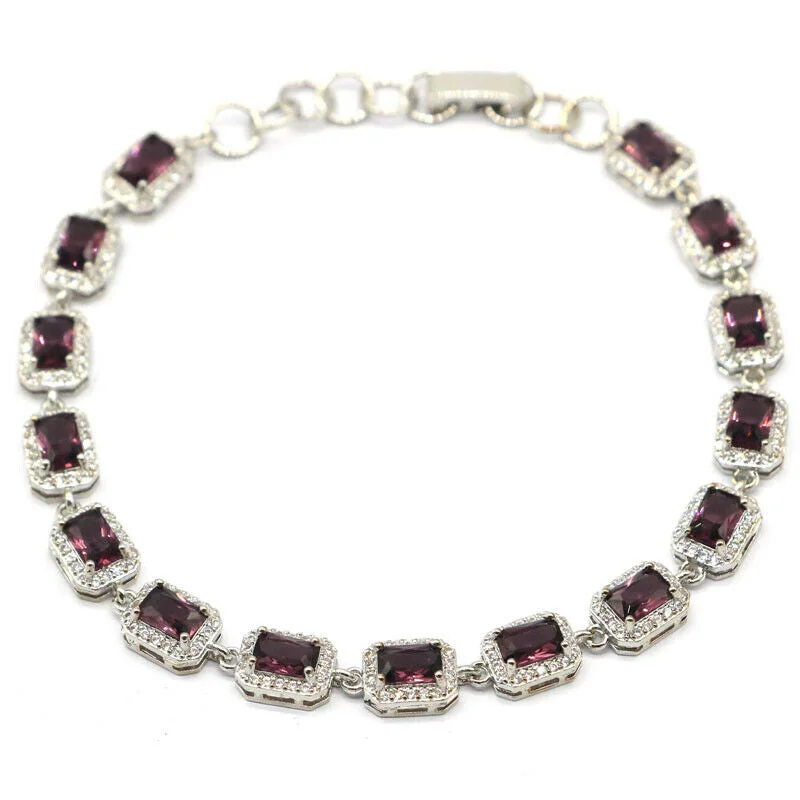 Women's everyday bangles-Sterling Silver Petite Size Amethyst Tennis Bracelet