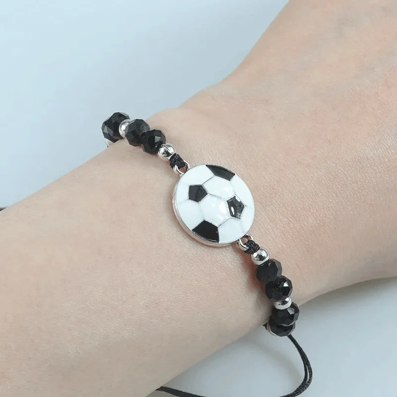 Women's family bangles-Children's Adjustable Football Wish Bracelet / Friendship Bracelet - Black