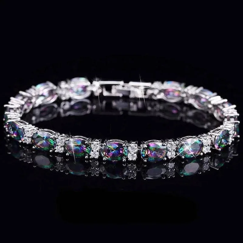 Women's gold-plated bangles-Sterling Silver Rainbow Mystic Topaz Tennis Bracelet