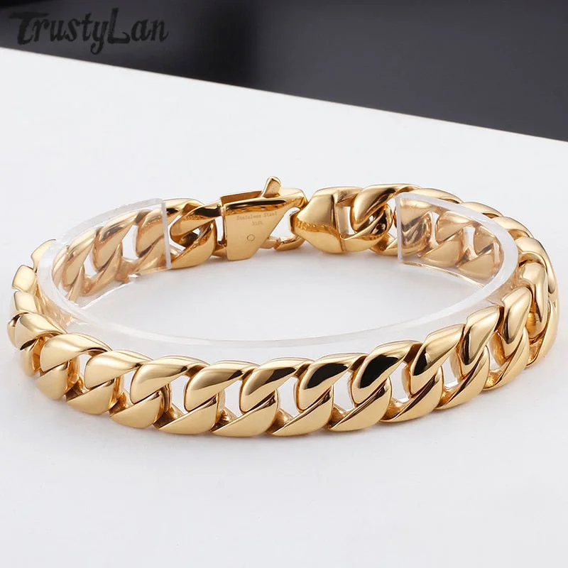 Women's DNA bangles-Gold IP-Plated Stainless-Steel Miami Cuban Link Bracelet 9"