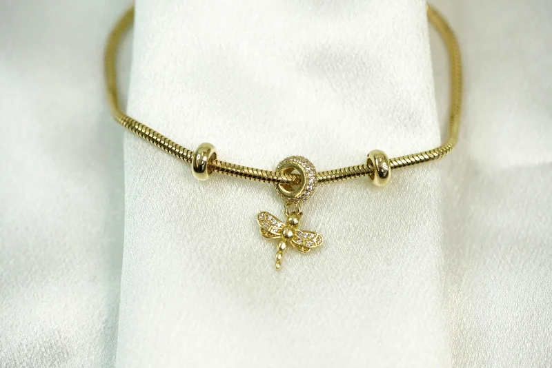 Women's casual bangles-14k Dragonfly Cable Bracelet