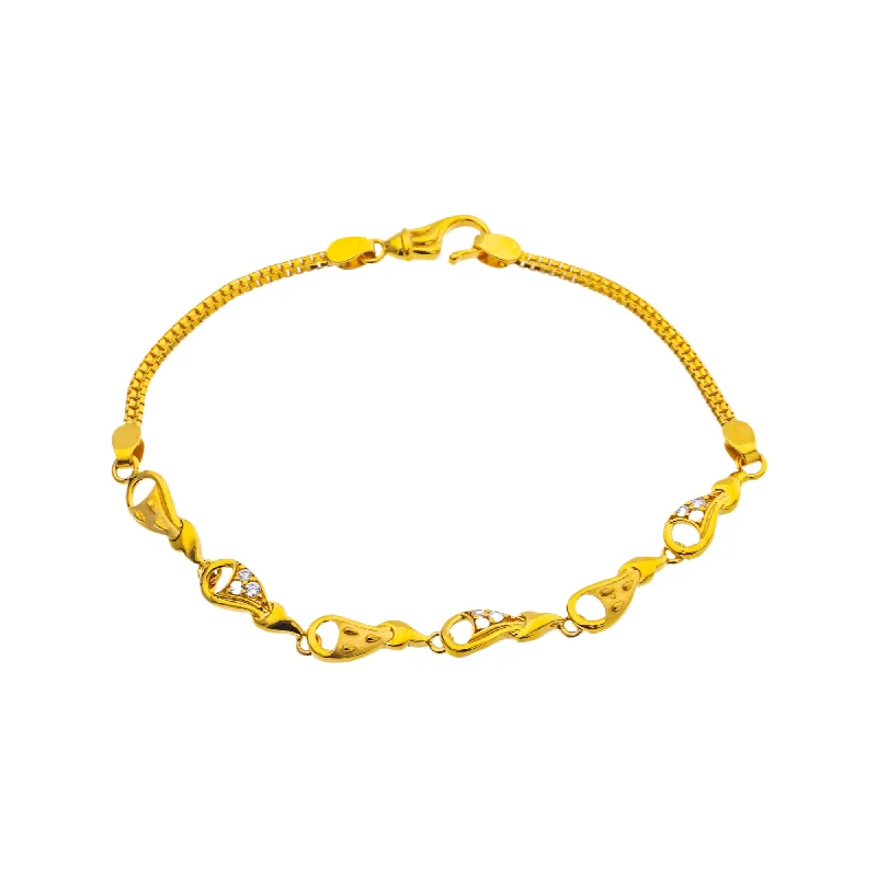 Women's sun bangles-22K Yellow Gold & CZ 7 inch Link Bracelet (6gm)